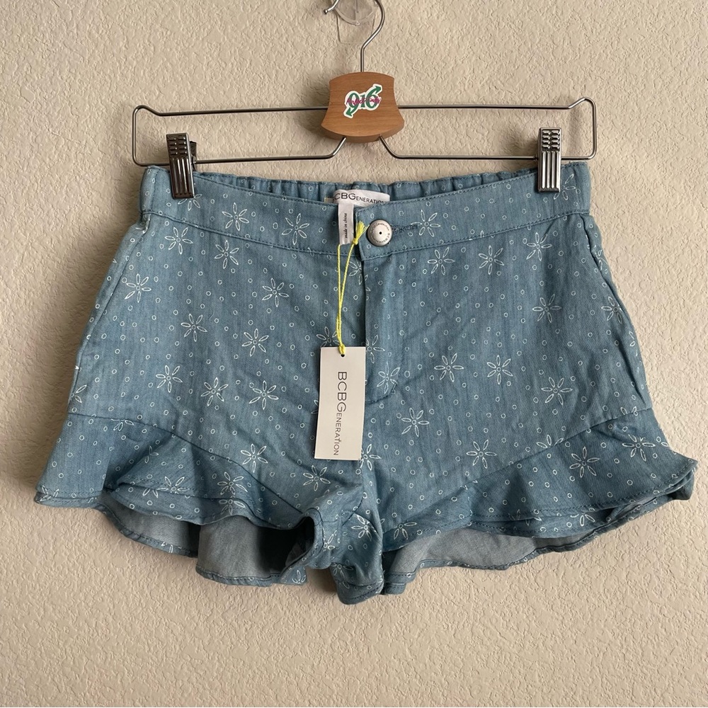 BCBGeneration Ruffled hem chambray shirt shorts Size 2